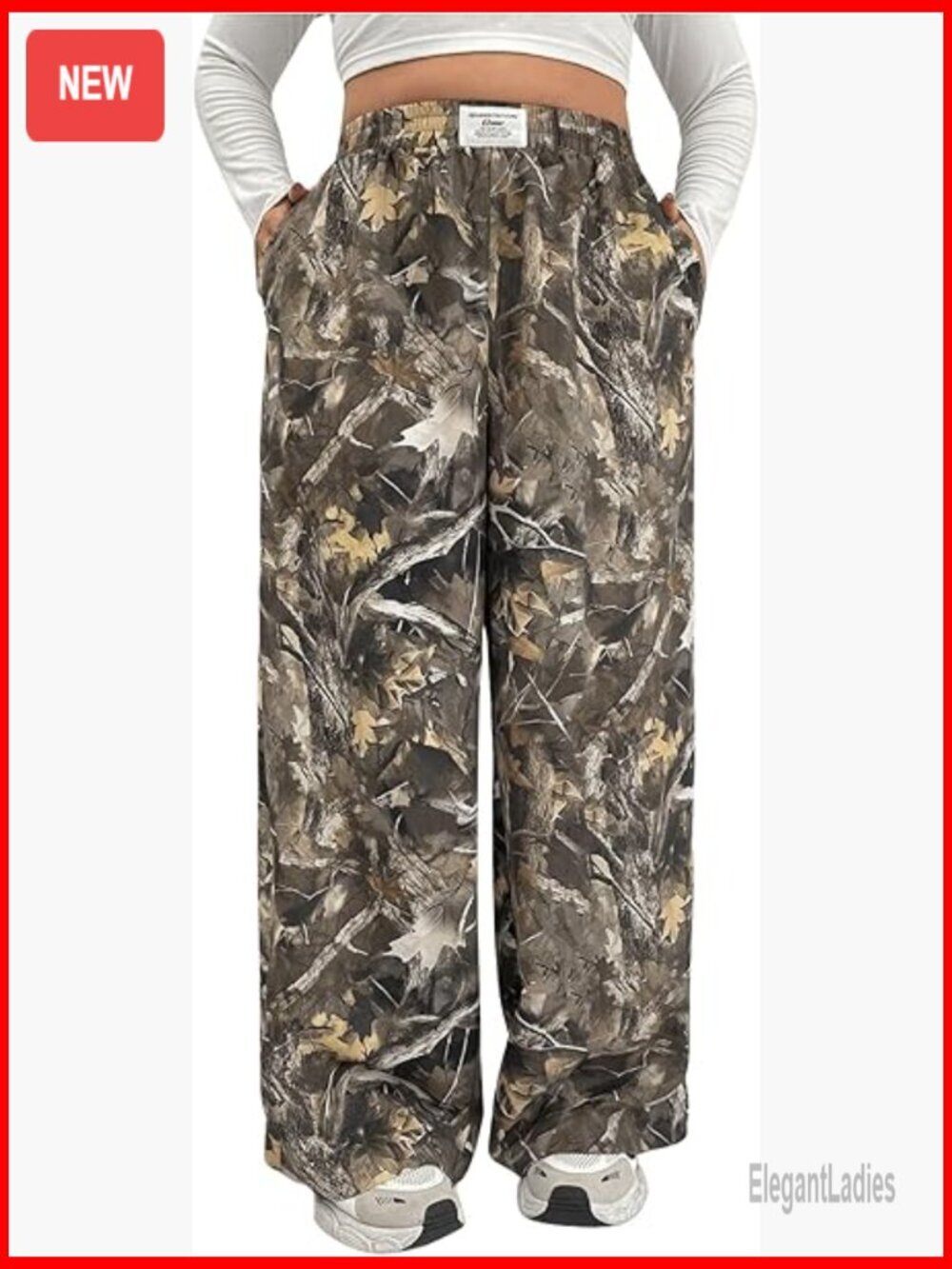 Plus Size Camo Wide Leg Pants Elastic Waist Casual Trousers